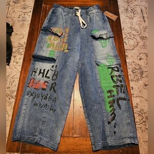 Stylish Blue Jeans with Green Accents